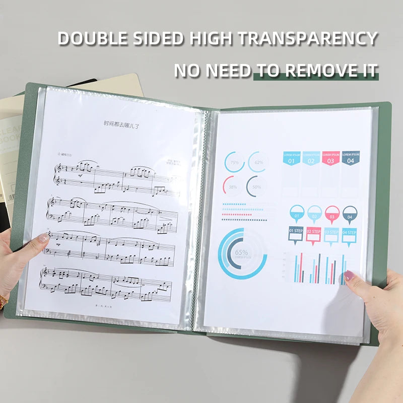 A4 Side-Loading Document Folder Multi-Layer Transparent  Organizer Paper Holder Sheet Music Binder with Dividers 20/30/40/60Page
