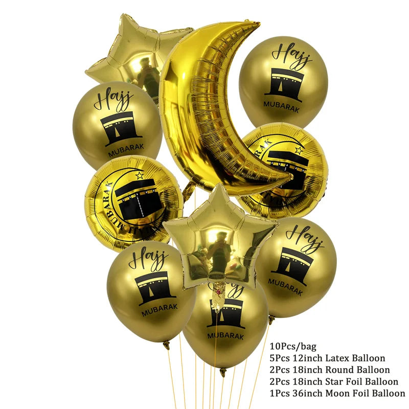 Black Gold Hajj Mubarak Disposable Paper Plates Cups Napkins Banner Balloons Home 2026 Eid Mubarak Islamic Muslim Party Supplies