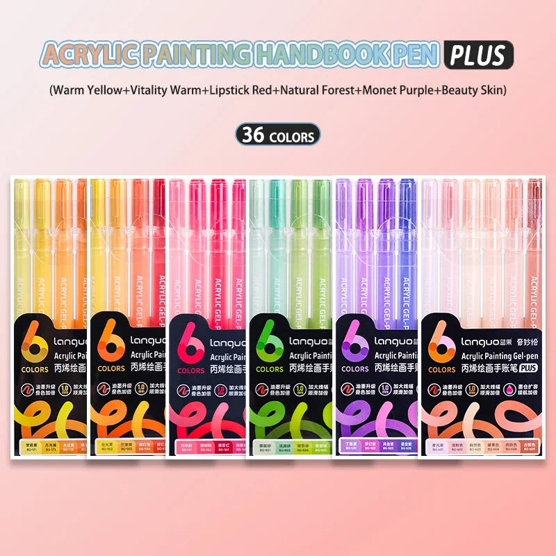 Languo 6/24/36/54/72/90 colors Acrylic Painting Handbook Pens Multi-Color Gel Pen Student Neutral Pen Writing Marker Stationery