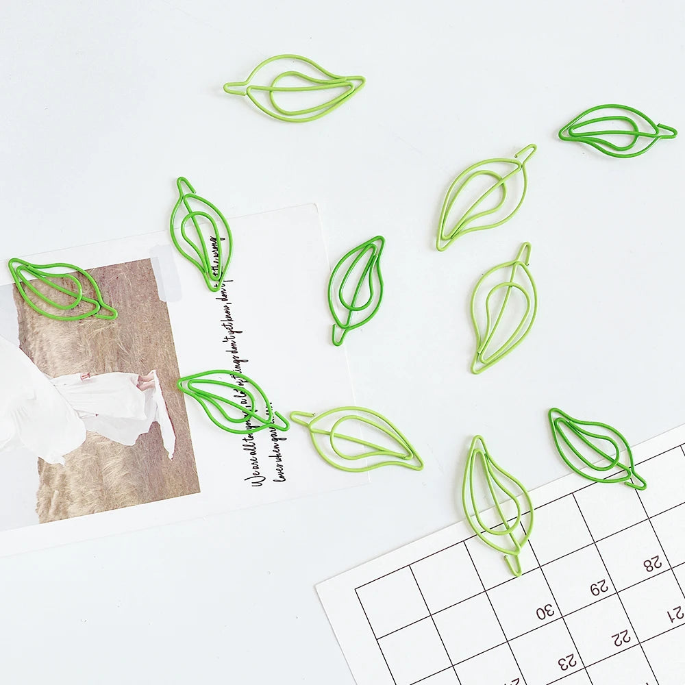 20 pcs/lot green Paper Clips Cute leaves-Shaped Stainless Steel Paper Clips book mark for Office School Supplies