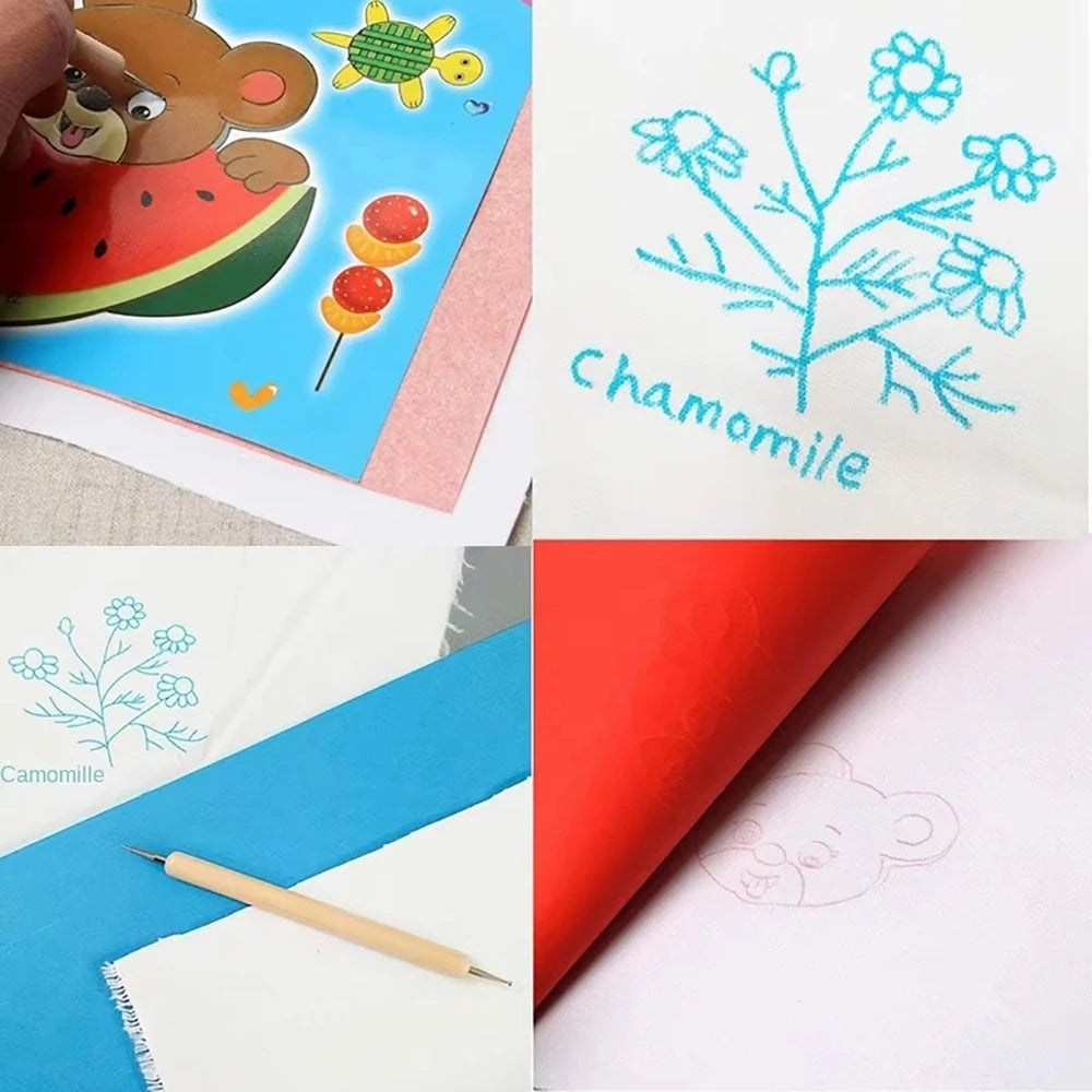 10pcs/set Embroidery Transfer Carbon Paper Water-Soluble Tracing Paper Embossing Stylus for DIY Sewing Accessories