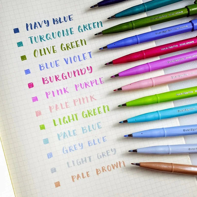 1PC Pentel Fude Brush Touch Sign Pen Bright Pastel Colors with A Flexible Tip That Allows You To Enjoy Touch of A Brush SES15C