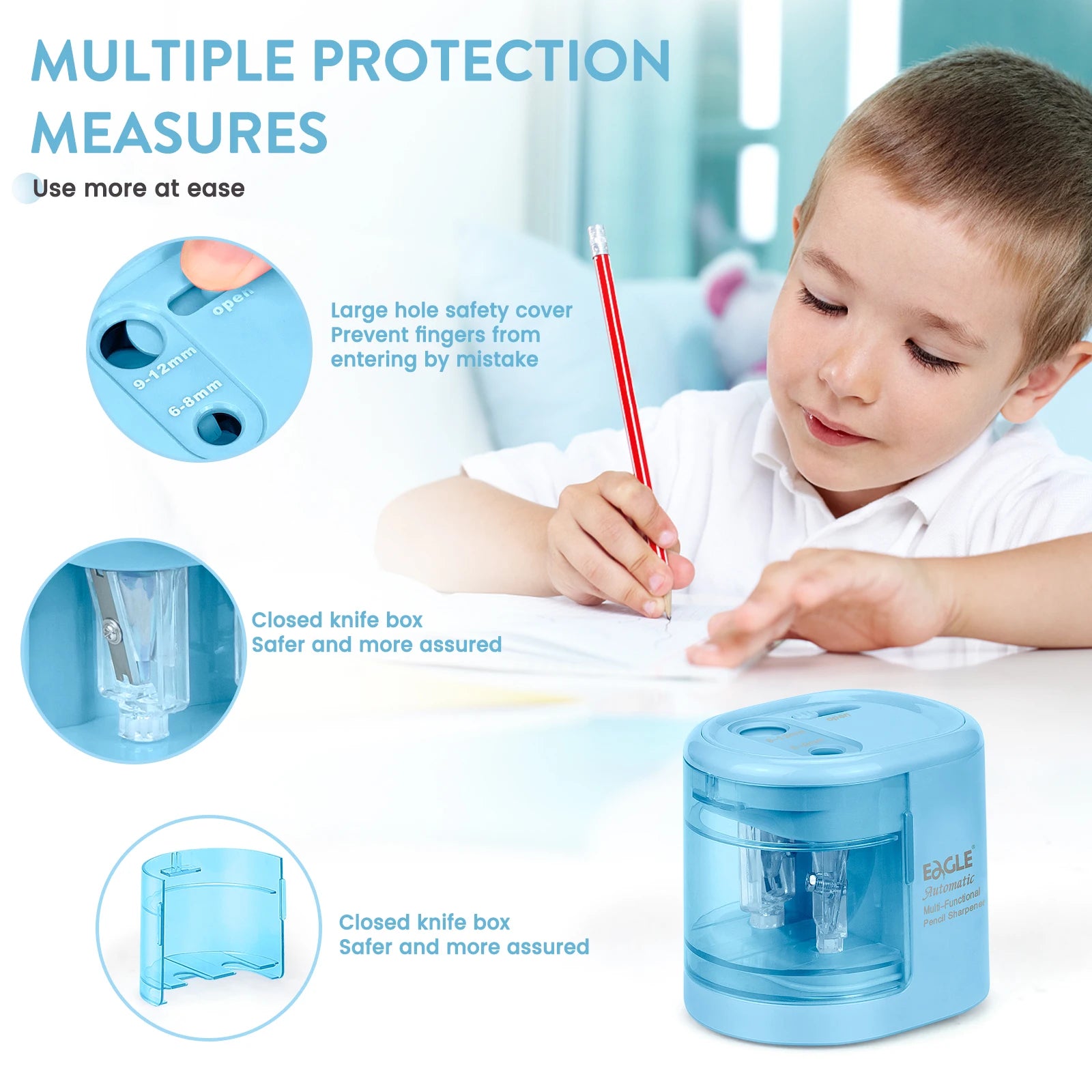 Eagle Auto Pencil Sharpener, Battery or USB Operated, Dual Holes, Dual Blades,  Portable,Office,School Supplies Stationery