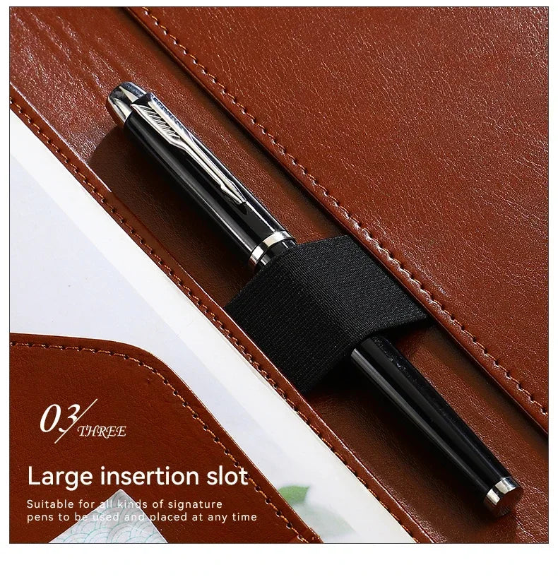 1PC A4 Size Texture PU Leather Multi-Functional Business Folder with Clip Pen Holder And Card Slots for Office Sales Bank Meetin