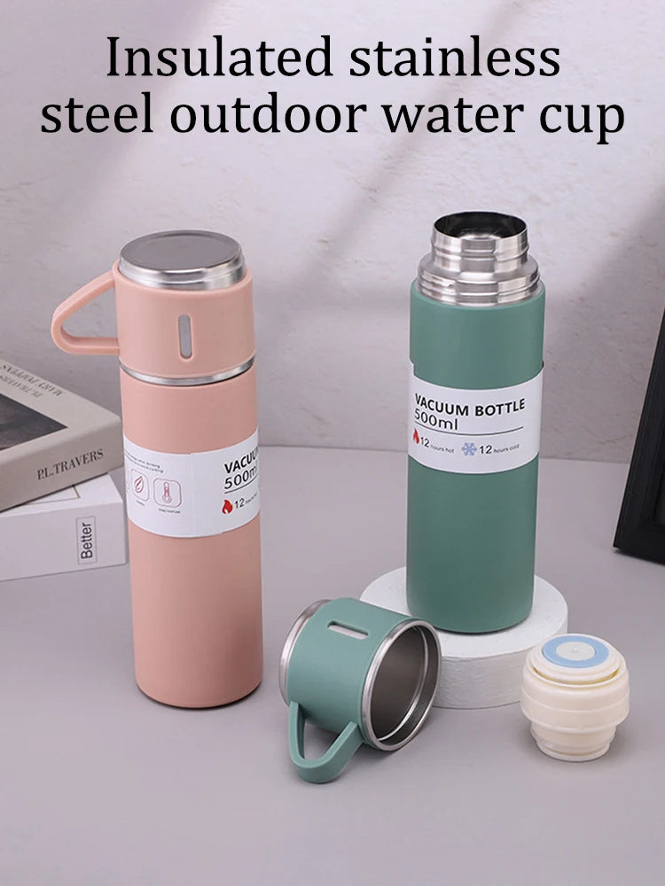 One Cup Three Lid Thermos Cup Set 304 Stainless Steel Handle Lid Gift Cup Men's And Women's Portable Gift Box Set