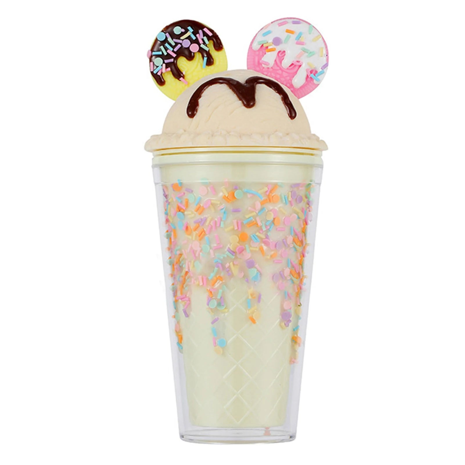 450ml Fashion Cartoon Ice Cream Straw Cup Adorable Plastic Bear Drinking Cup With Lid Milk Tea Cup For Women Girls Outdoor Home