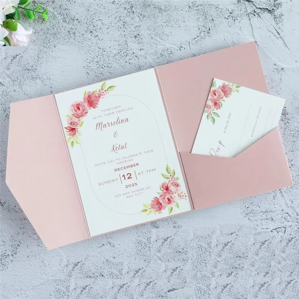 5pcs 18x13cm Pink Envelopes for Wedding Invitation Birthday Anniversary Thick Tri-Fold Envelope Greeting Card Pocket Envelope