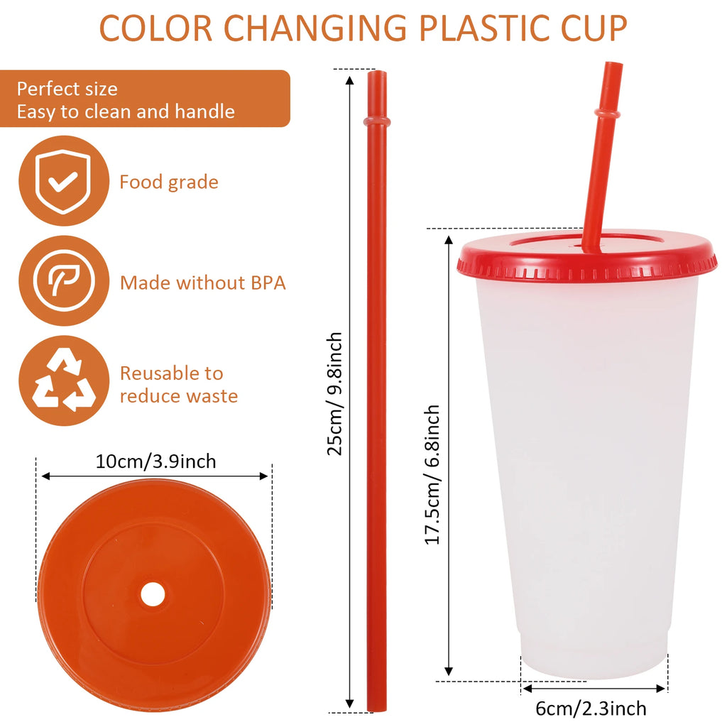 10Pcs Color Changing Cups Plastic Straw/Cup Large Capacity Cold Drinking Cup Fashion Water Bottle Party Travel Beverage Mug