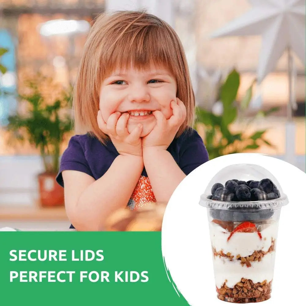 12 oz Clear Plastic Parfait Cups with Insert 3.25oz & Dome Lids No Hole  (20 Sets) Yogurt Fruit Parfait Cups Take Away Breakfast