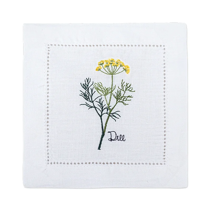 New Embroidered Herb Cocktail Napkin, Pure Linen, Lavender, Rosemary, Mint，Sage，Natural, Elegant, Tea Napkin, 15x15cm,