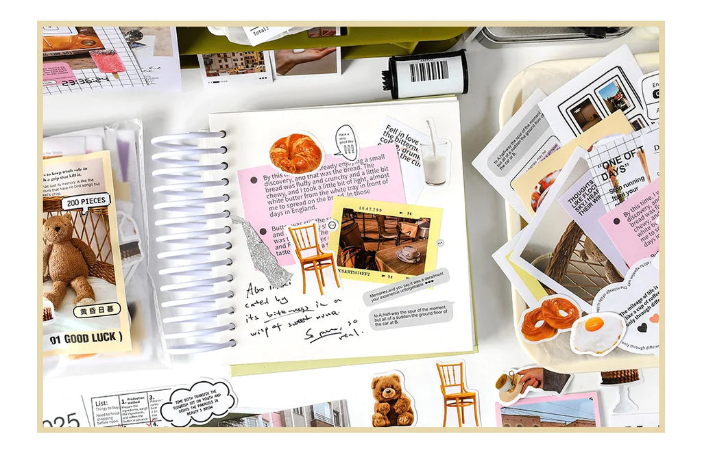 200 pcs Korean Decoration Material Paper pack Collage Junk Journal Material DIY Scrapbook Diary Album Lable Stationery