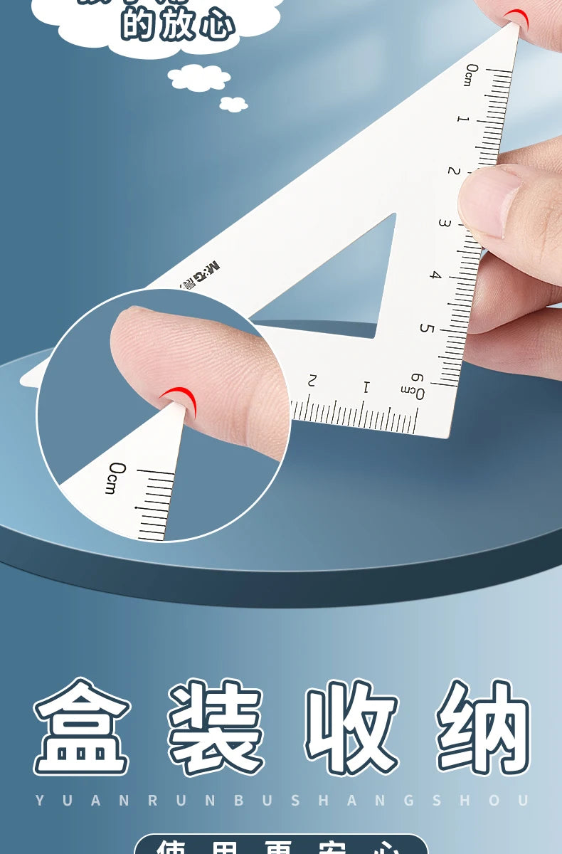 M&G Ruler Set, Cast Iron Material, Straightedge, Triangle Ruler, Protractor, Includes pp Box, Student Math Drawing Set