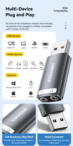 Essager USB Sound Card External Mini Sound Card USB to 3.5mm Interface Stereo Audio Adapter for PS4 PS5 Swittch Laptop Headset