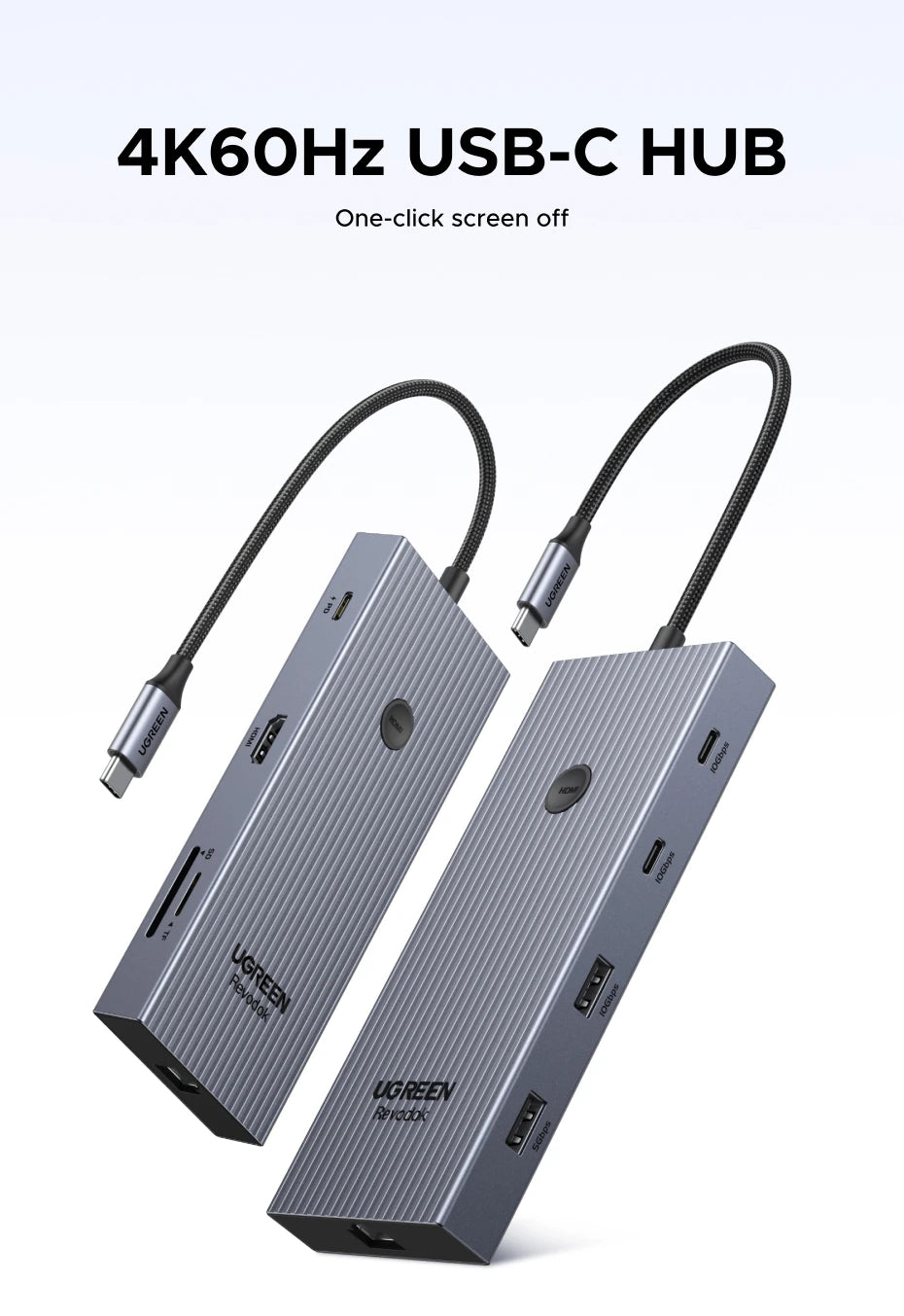 UGREEN 10Gbps USB C HUB 4K60Hz Type-C to HDMI RJ45 PD100W SD&TF USB Adapter for Macbook iPad Samsung Laptop Accessories Docking