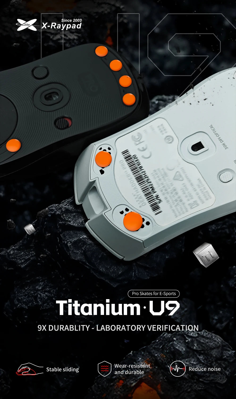 X-Raypad Titanium U9 Durable Mouse Skates for Universal Dot — Durable. Quiet. Control for Premium Gaming