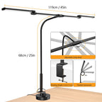 LED Ultra Bright Eye-Caring Desk Lamp 24W Stepless Dimming Flexible Gooseneck Clip-on Office Architect Desk Lamp PC Screen Lamp