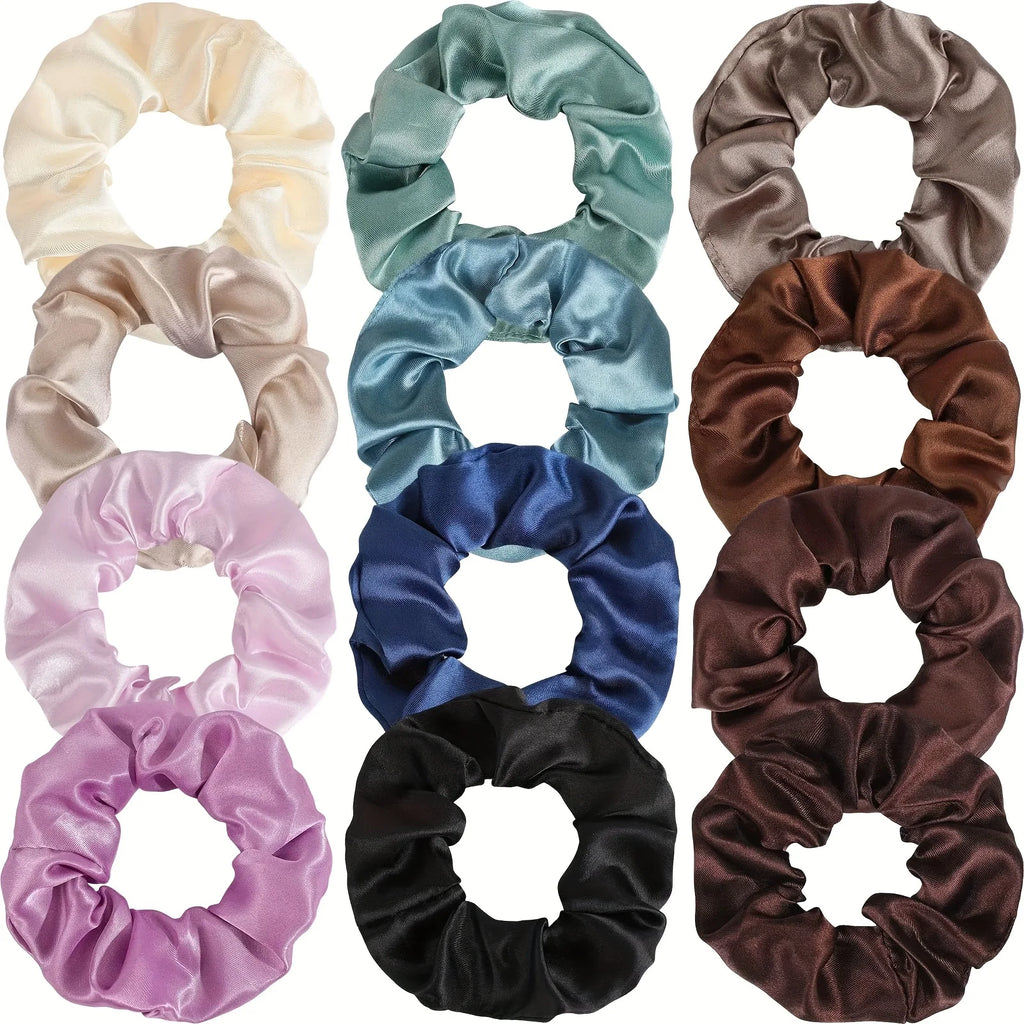 12/8pcs Premium Satin Large Intestine Hair Bands for Women Hundreds of Fabric Rubber Bands Hair Accessories