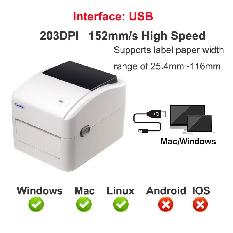 4Inch 152MM/S Thermal Label/Sticker/Waybill Printer Xprinter XP-420B  Barcode Paper Support QR Code for DHL Fedex EMS Express
