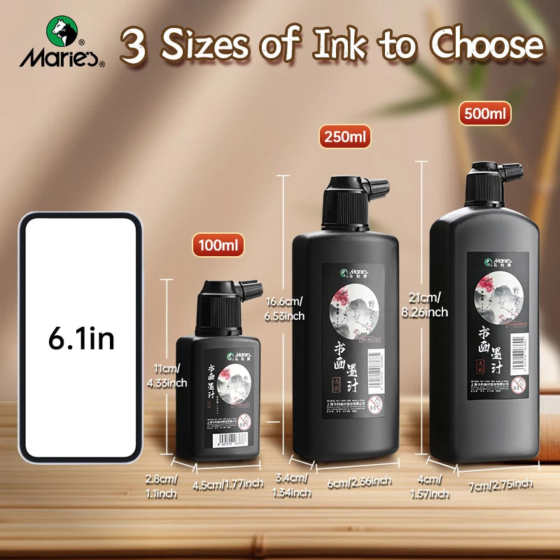 1pc 100g/250g/500g Marie's Calligraphy & Sumi Liquid Ink Bottle for Artists for Practice Chinese Traditional Art Works