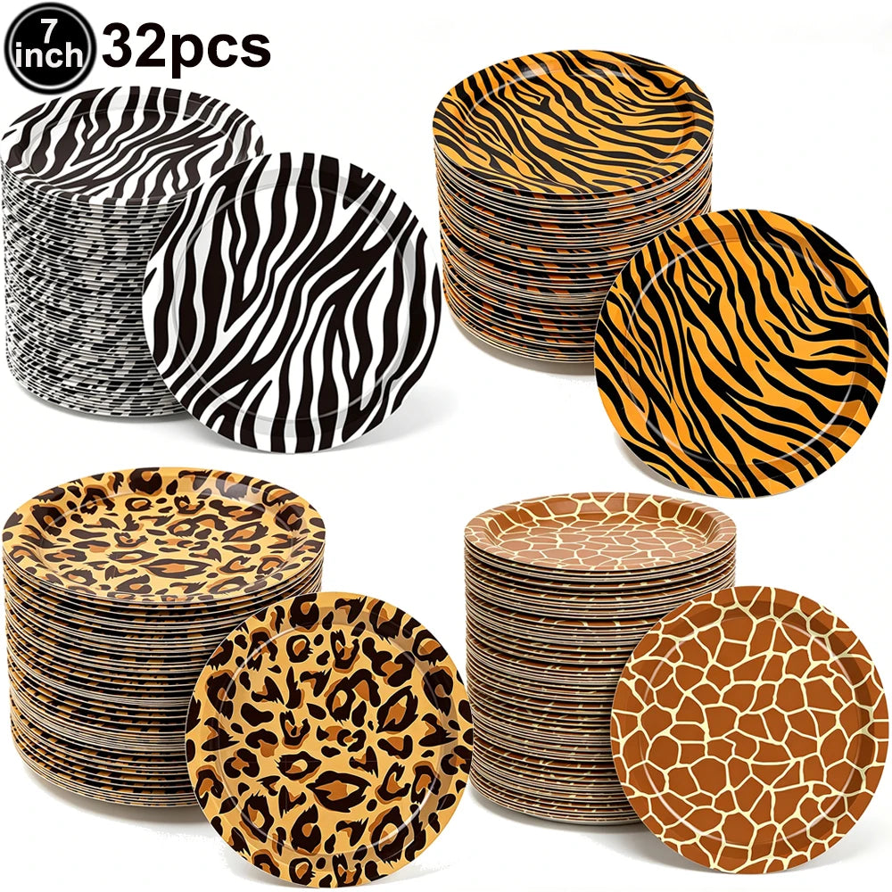 Jungle Safari Wild Animal Party Supplies Disposable Jungle Zoo Animal Print Paper Plates Napkins for Birthday Party Baby Shower