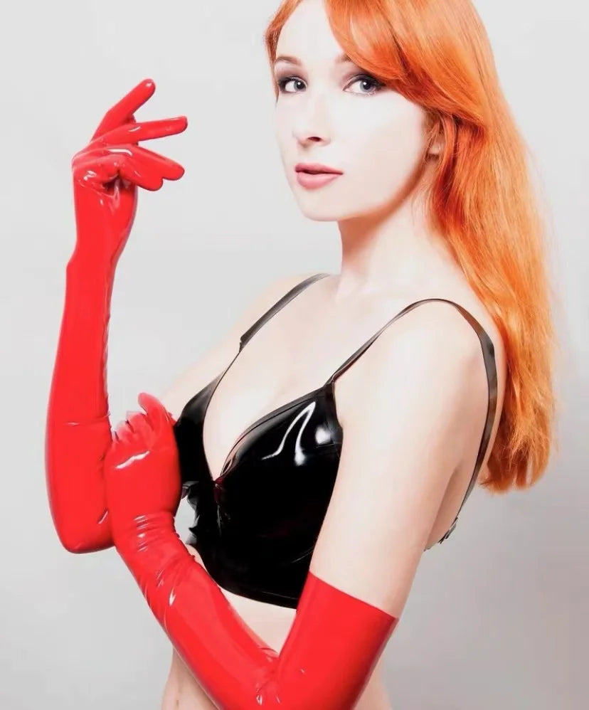 latex fetish gloves women  gummi wetlook long opera sexy glooves