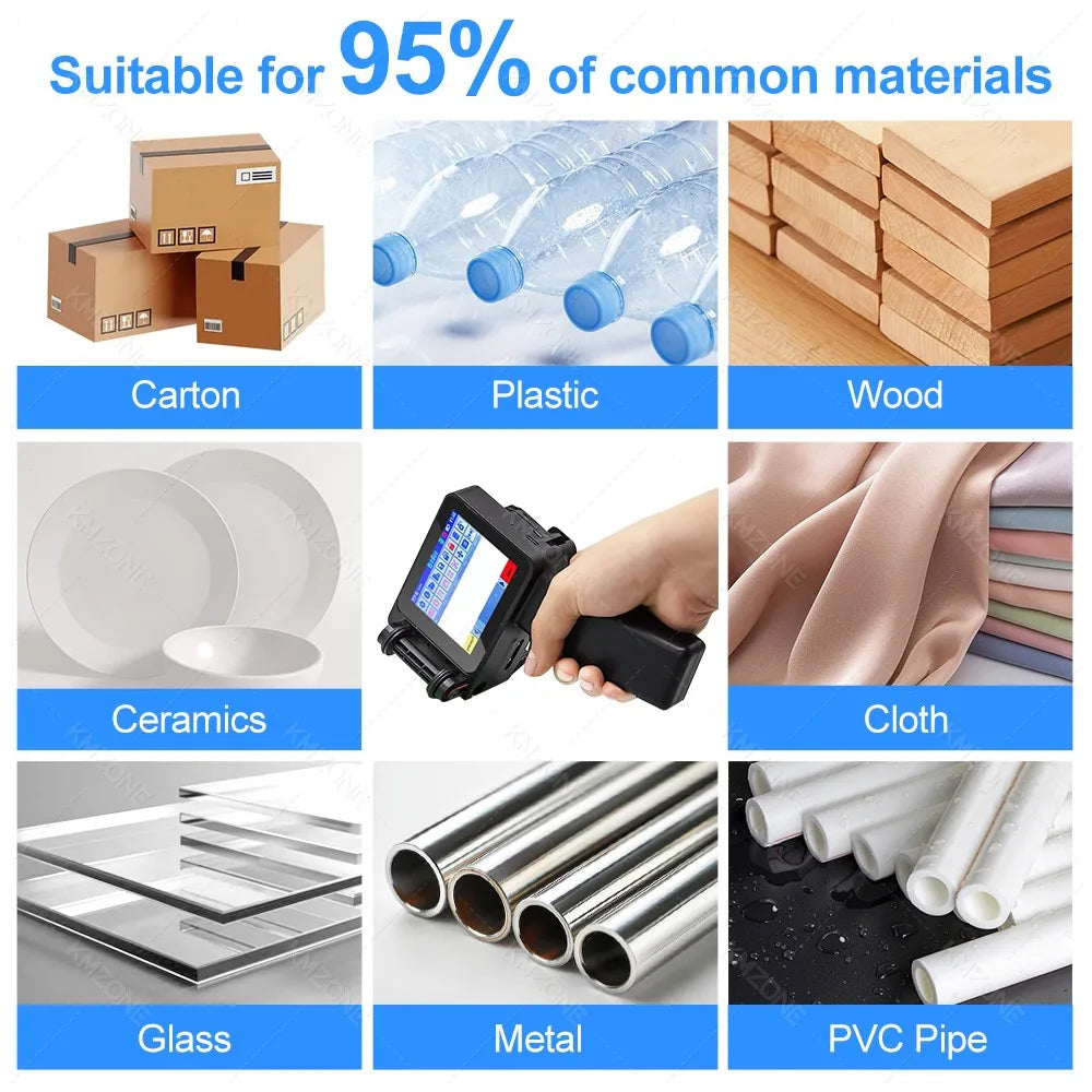Mini Handheld Inkjet Printer 2-12.7mm for Text QR Barcode Batch Number Logo Date Label Printer with 0/1/2 Ink Cartridges