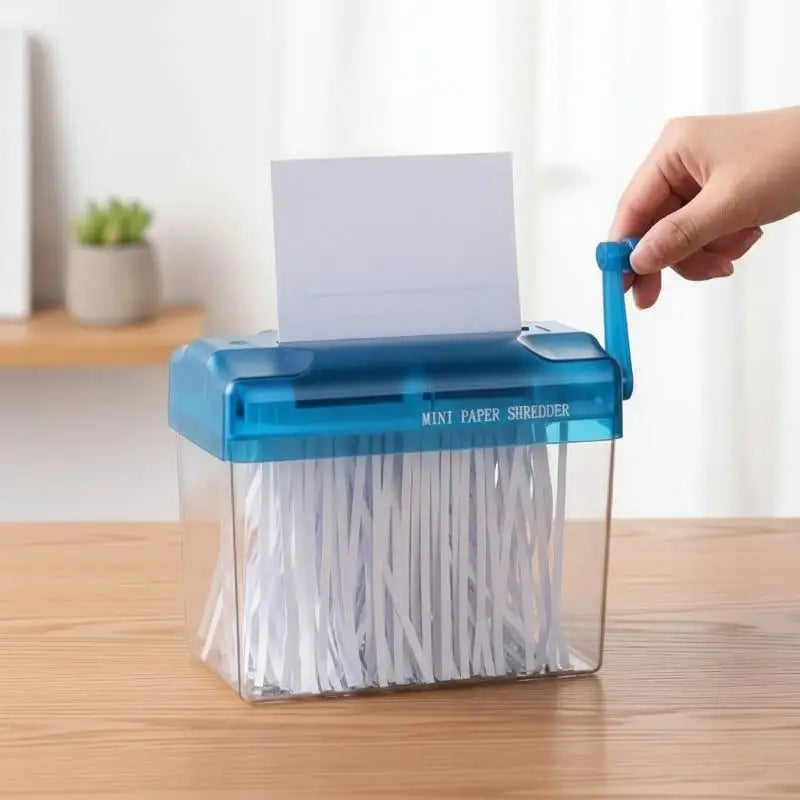 Portable Mini Manual Paper Shredder With Hand Crank Clear Waste Bin For Home Office Use