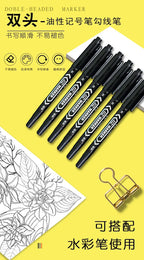 9Pcs/Set Twin Tip Permanent Art Marker Pen Double Headed Oily Waterproof Ink  Black Blue Red 0.5mm 1mm Drawing Logistics Glass