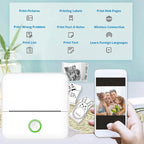Mini Portabl Printer Inkless Sticker Maker, Free Cut Small Pocket Printer, Portable Thermal Printer for Photo Journal Notes Memo