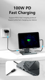 Blueendless Ipad Stand USB C Hub 4K 60HZ HD Type-C 100W PD SD/TF Slot Reader USB 3.0 5Gbps 9 In 1 Type-C Hub Ipad Holder