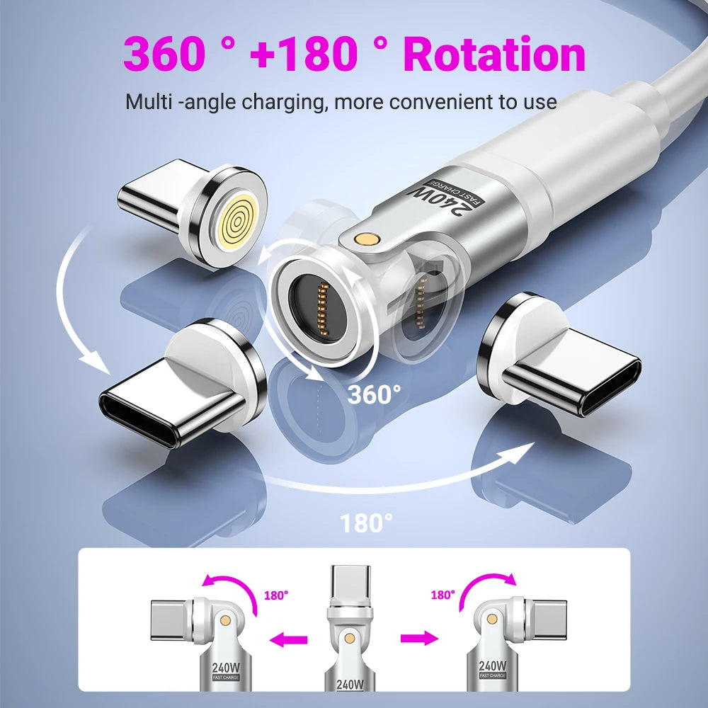 AUFU 3Pcs 9Pin Magnetic Type C Adapter 240W Fast Charging USB C To Type C Adapter OTG Connector For Samsung Xiaomi Lenovo Laptop