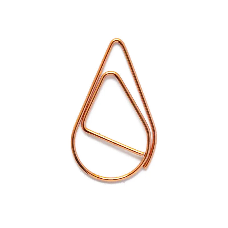 50pcs Modeling Paper Clips Metal Material Water Drop Shape Golden Silver Black Colored Bookmark Memo Clips Office Stationery