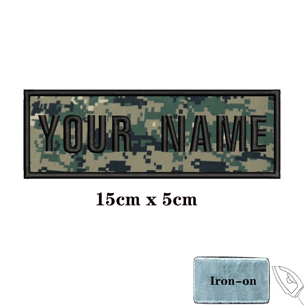 1PC Custom Name Patch Stripes Badge 10X2.5CM,8X5CM,10X4CM, 8X2.5CM,12X2.5CM,15X5CM,20X7CM, Iron On Hook Loop camouflage