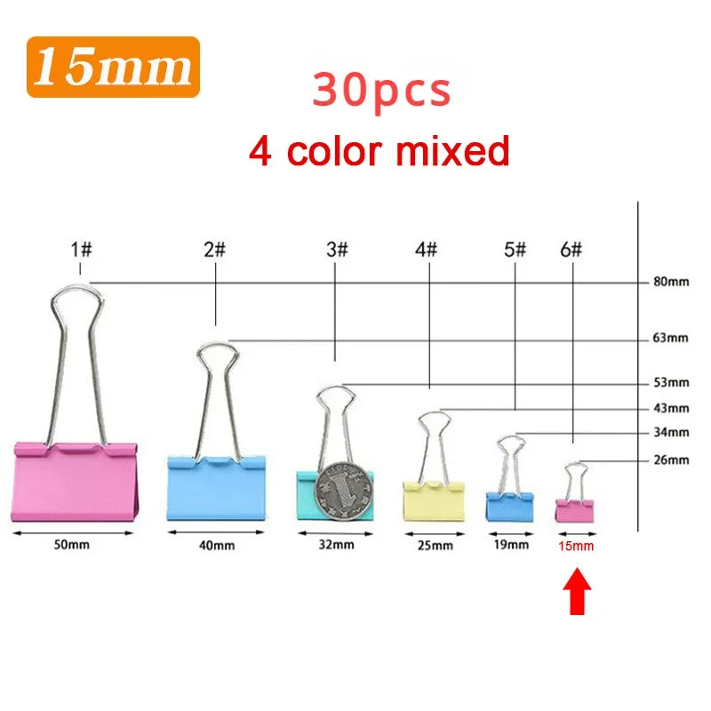 5-30Pcs Metal Binder Clips Colorful File Paper Clip 15/19/25/32/41/51mm Used for Books Stationery Clip School Office Supplies