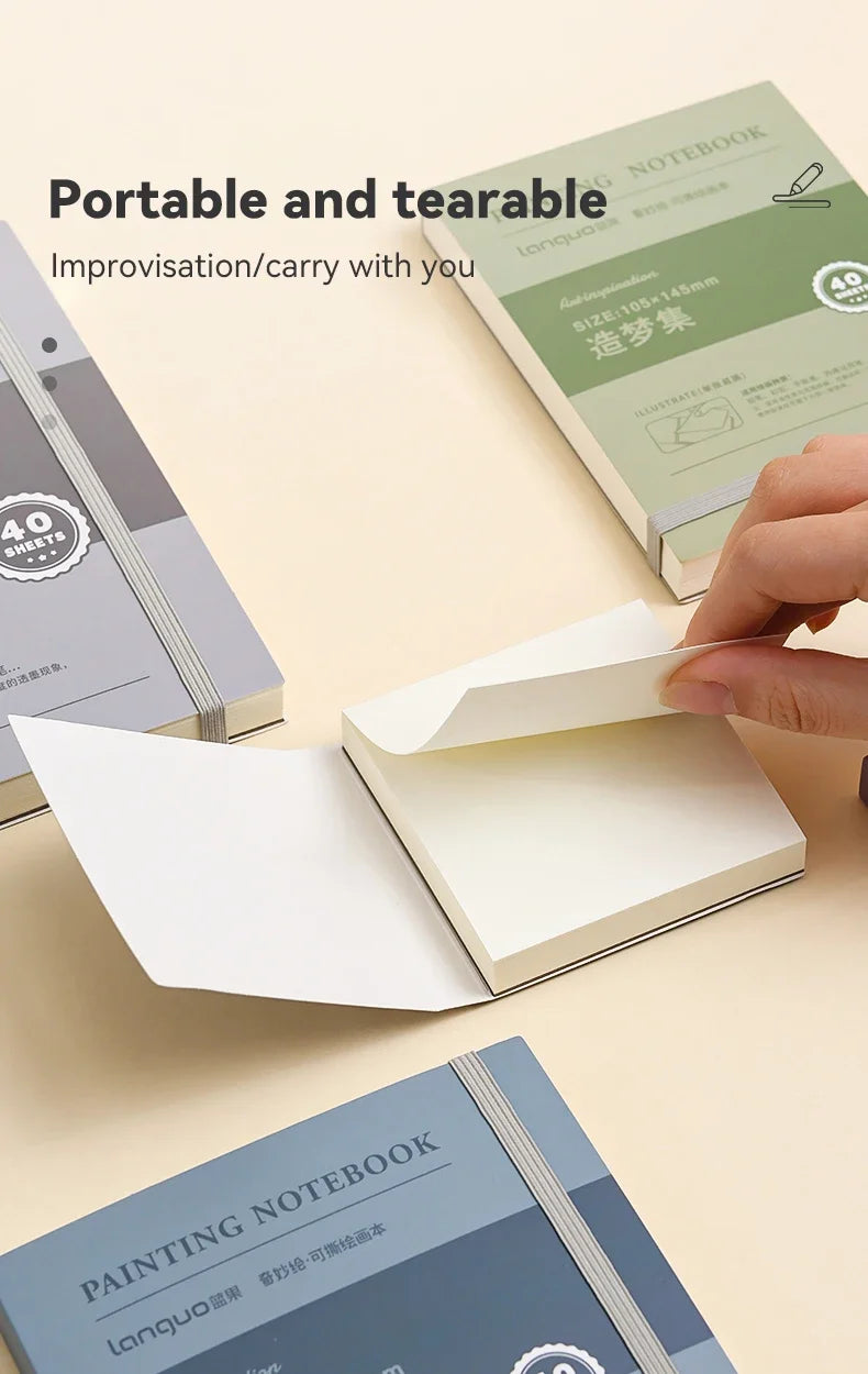 40sheet Tearable Drawing Notebook Sketchbook Handbook 250gsm Paper Mini Book for Watercolor Acrylic Marker Pen Gouache