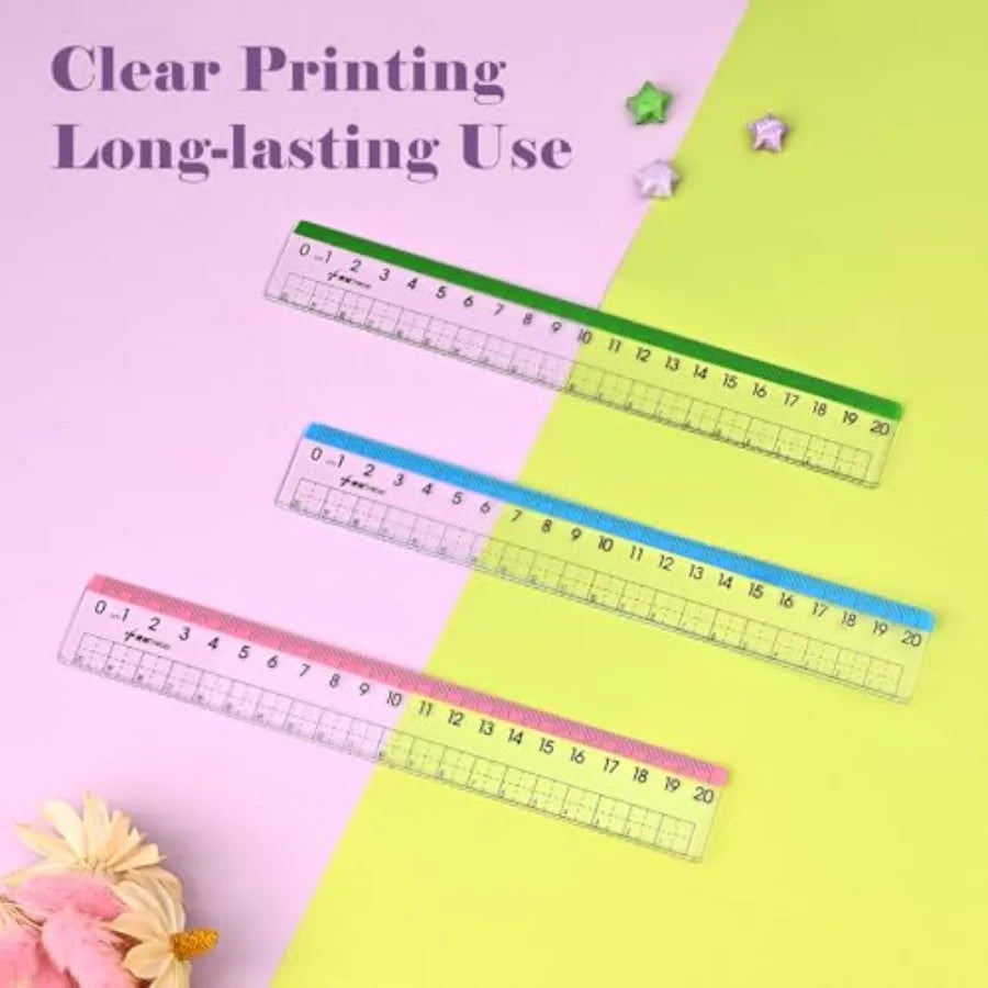 12Pcs transparent ruler set for school and office: shatterproof colorful acrylic, clear lightweight geometry measuring tool wit