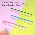 12Pcs transparent ruler set for school and office: shatterproof colorful acrylic, clear lightweight geometry measuring tool wit