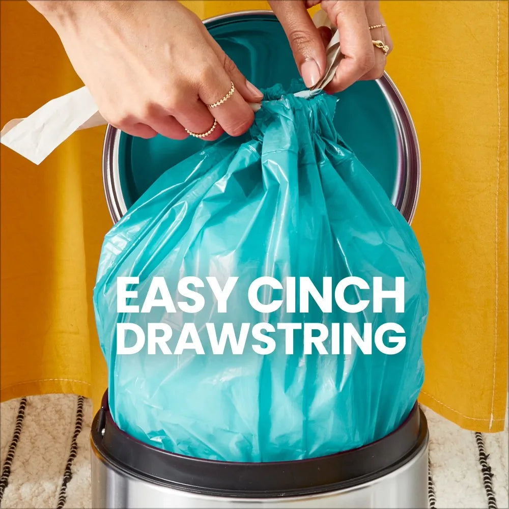 Small Drawstring Trash Bags 4 Gallon Teal Color Scented with Febreze Bahama Bliss Fresh Scent 20 Count Kitchen Bathroom Office Waste Disposal Bags