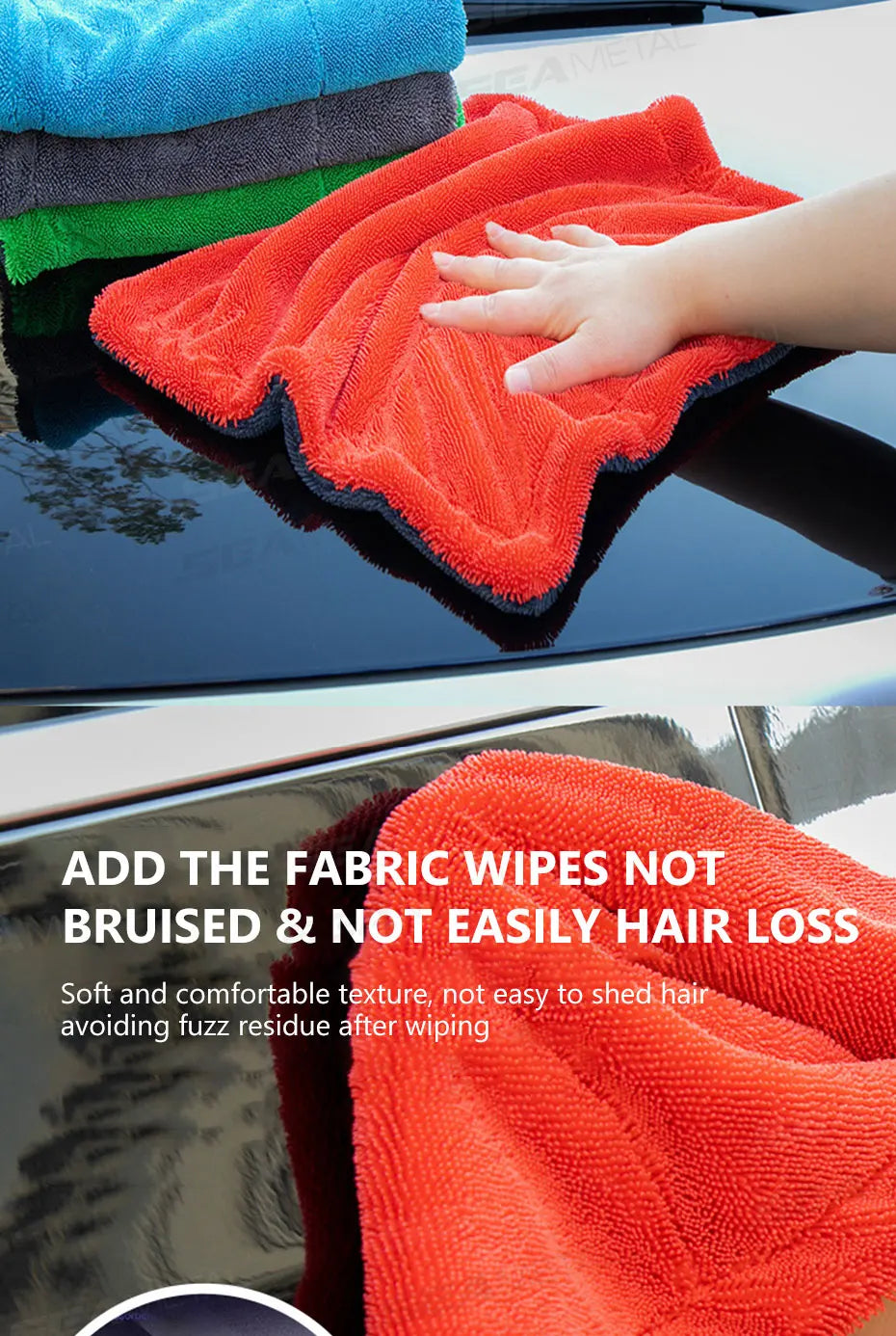 SEAMETAL Heavy-Duty Car Towel 1200GSM Super-Absorption Microfiber Drying Cloth Ultra-Soft Scratch-Free Car Detailing Towel