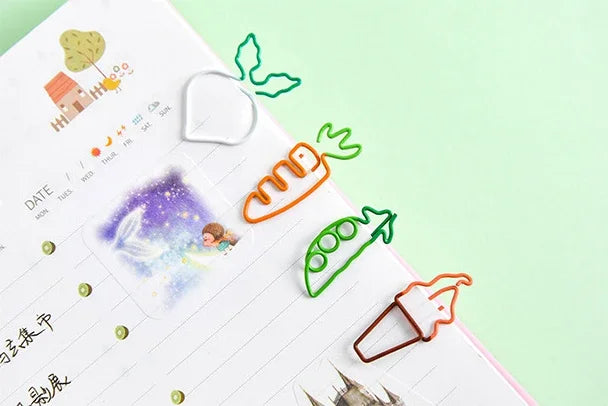 10Pcs Creative Vegetable Carrot Ice Cream Paper Clip Metal Bookmark  DIY Student Read Label Supplies Stationery