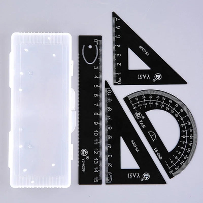 4 Pcs/Set Math Sets Metal Ruler Triangle Ruler Protractor with Box for School Student Geometry Sets