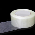 50M Striped Fiber Tape Lithium Battery Pack Insulation Wrap Fiberglass Transparent Single Side Adhesive Seal Packaging Fixed