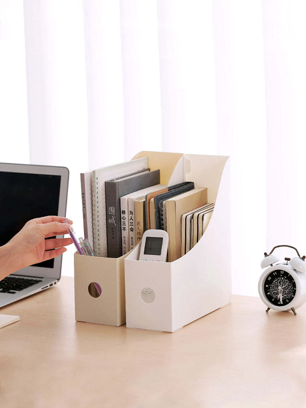 Plastic Desktop File Organizer, Student Office Document Bookends Shelf Adjustable Bookshelf Storage Box for Home School Supplies