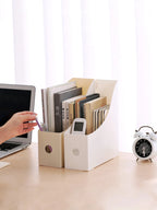 Plastic Desktop File Organizer, Student Office Document Bookends Shelf Adjustable Bookshelf Storage Box for Home School Supplies