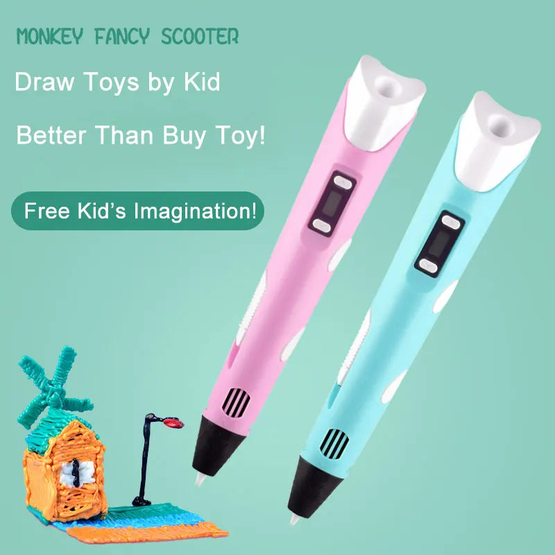 3D Pen With LCD Screen Compatible PLA Filament Toys 3D Drawing Printing Pen for Children DIY Christmas Birthday Gift