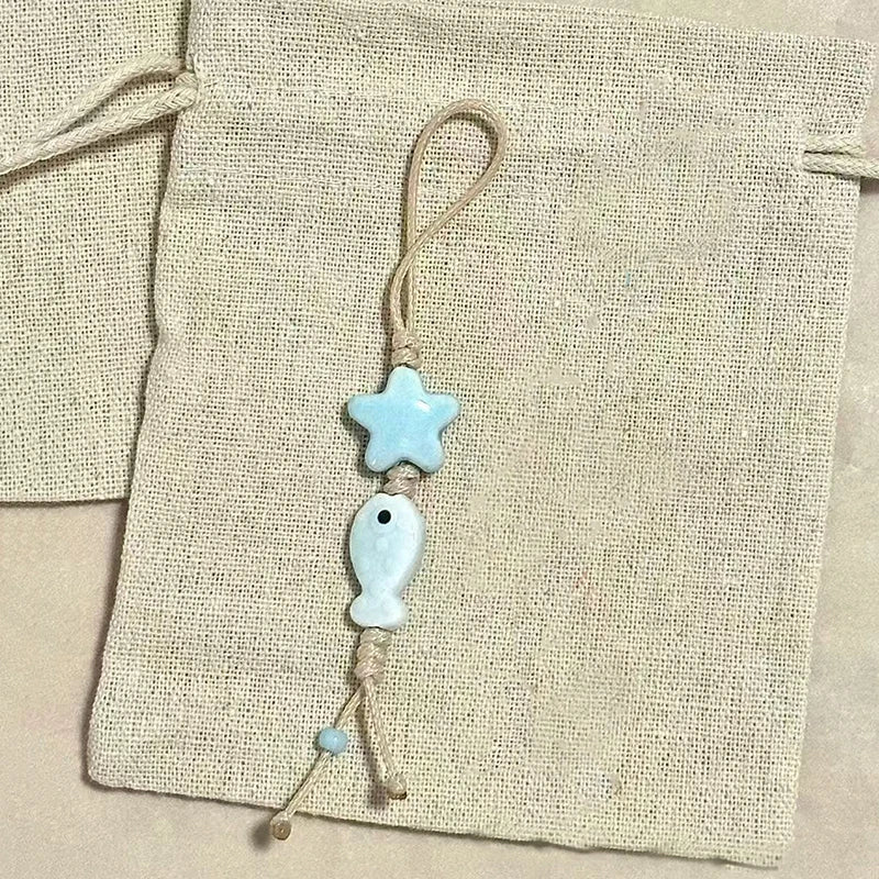 Cute Star Flower Mobile Phone Strap Kawaii Ceramic Beaded Mobile Phone Lanyard Bag Decoration Camera Pendant Fashion Keychain