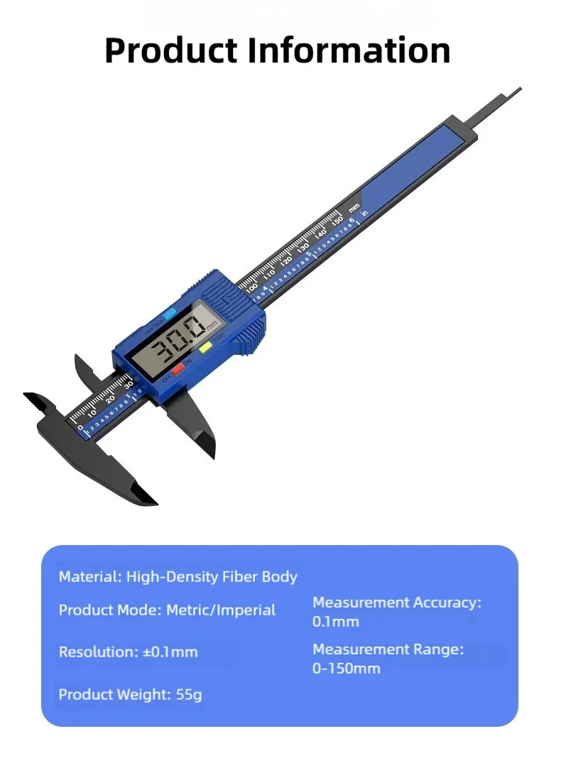 TINSOL 150mm High Precision Digital Caliper Carbon Fiber Reinforced Electronic Vernier Caliper LCD Display Auto Off for Jewelry