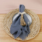 10pcs 32x32cm Gauze Cotton Wedding Napkins Reusable Green Trim Tea Towel Rustic Retro Burrs Napkins for Party Table Decoration