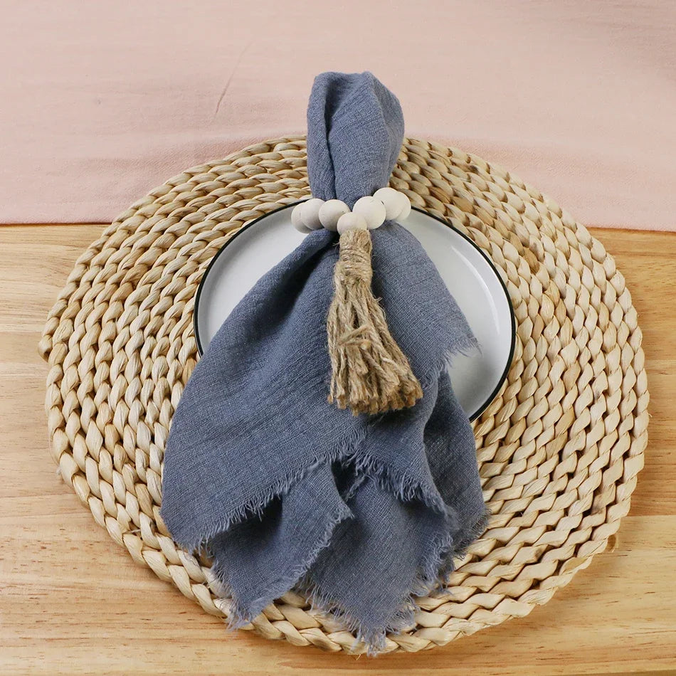 10pcs 32x32cm Gauze Cotton Wedding Napkins Reusable Green Trim Tea Towel Rustic Retro Burrs Napkins for Party Table Decoration