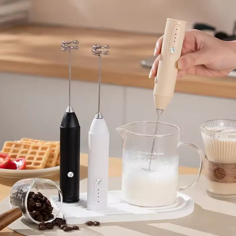 3-in-1 Electric Milk Frother & Hand Mixer, Wireless with Dual Spring, 3 Speeds & Type-C for Coffee, Baking, Kitchen & DIY Drinks